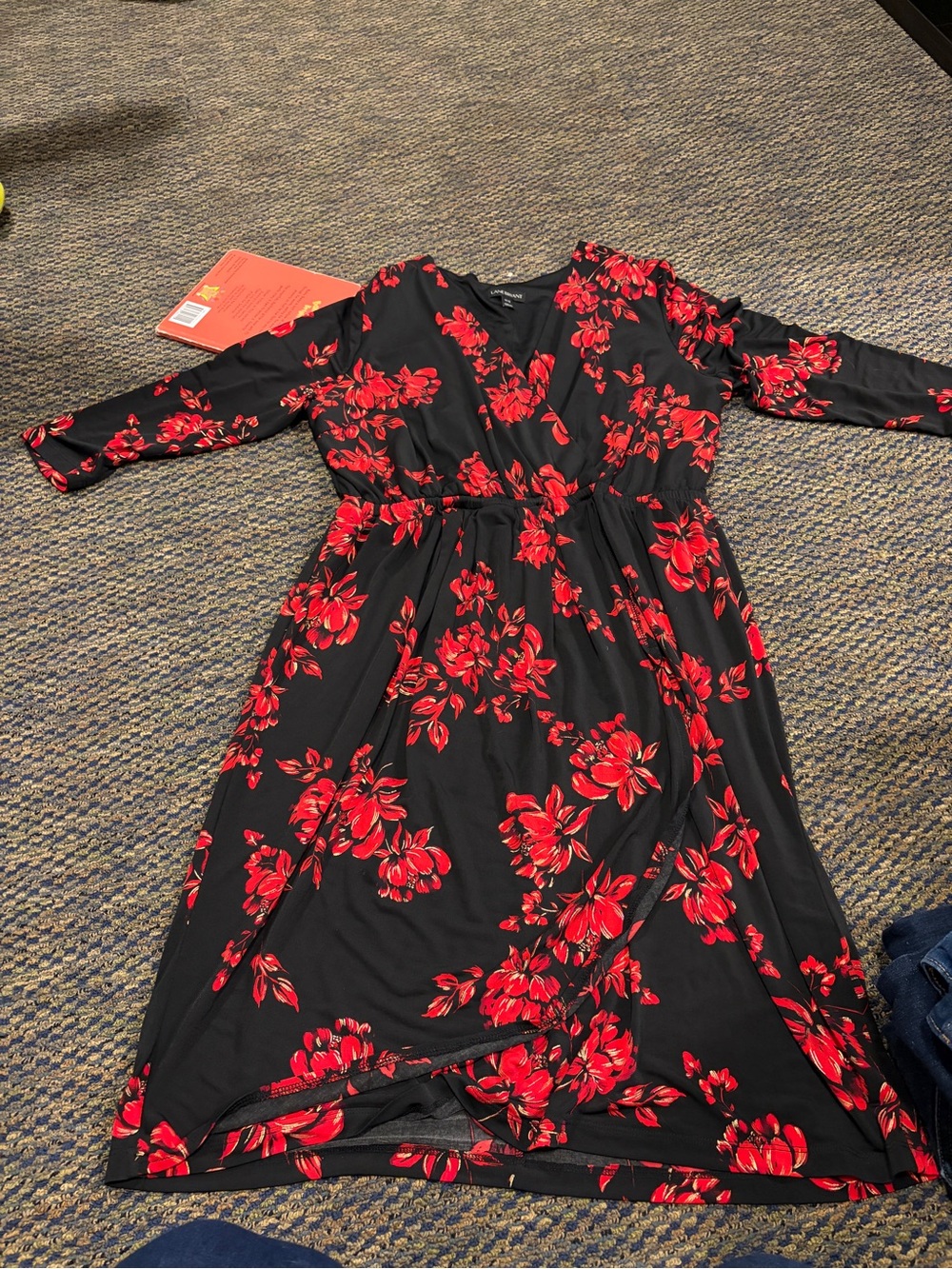 Lane Bryant Black Wrap Maxi Dress with Red Floral Print